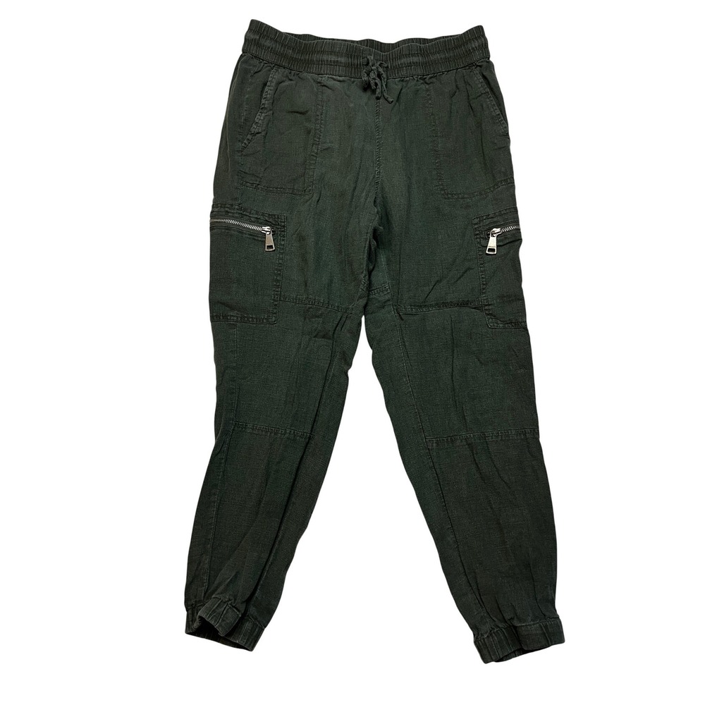 DKNY Jeans Jogger Pants Womens Small‎ Green Linen Blend Cargo Utility Pockets